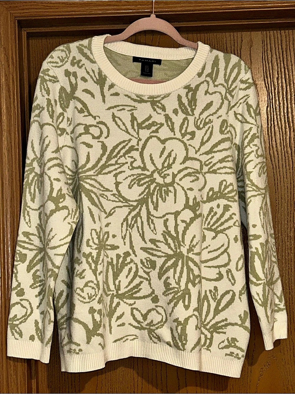 Tahari T Tahari Floral Jacquard Crewneck Pullover Sweater T Floral Jacquard